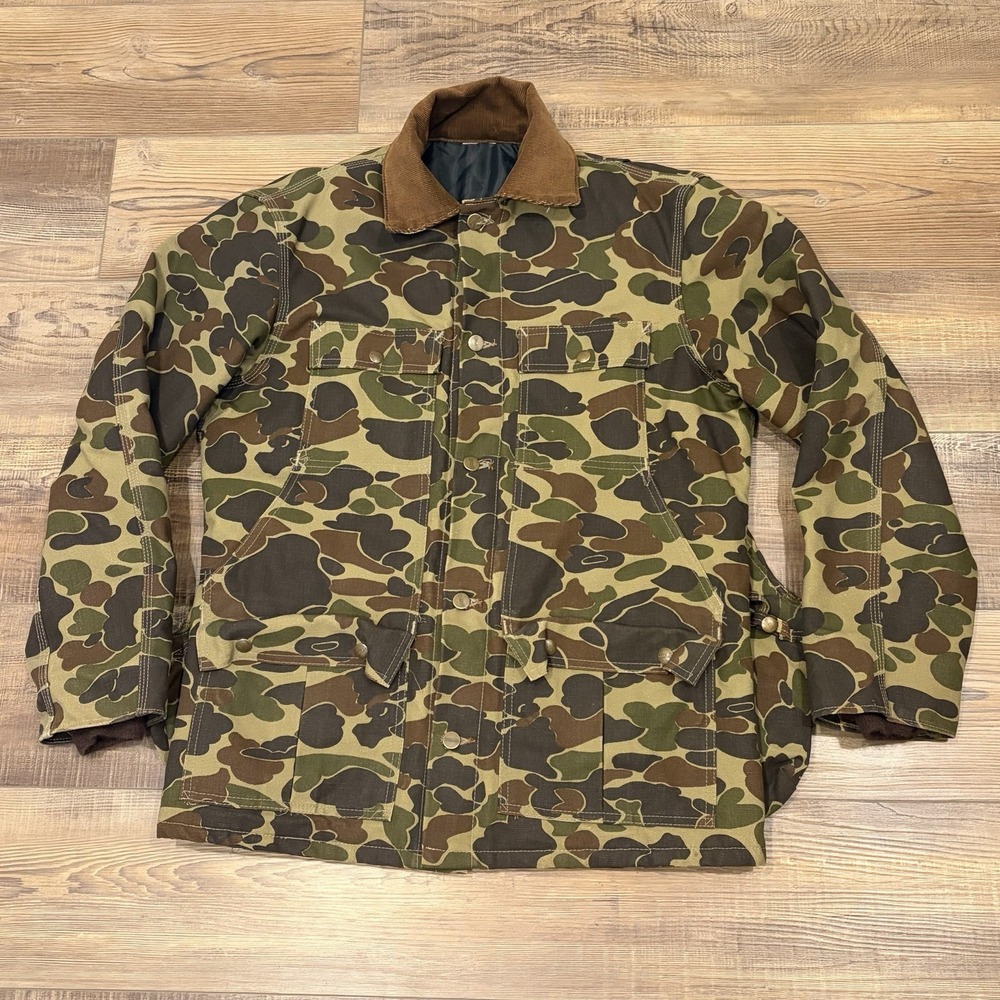 Vintage Carhartt Camo Hunting Duck Jacket M/Lg Attached Big Game Bag Insulated